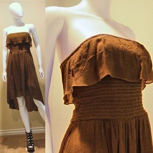 Olive Green Strapless Asymmetrical Dress